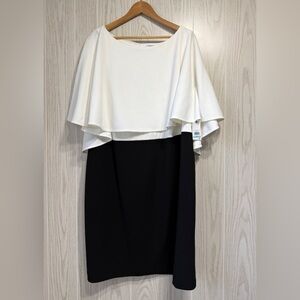 Calvin Klein Black & Ivory Cape Overlay Sheath Dress Plus Size 20W NWT